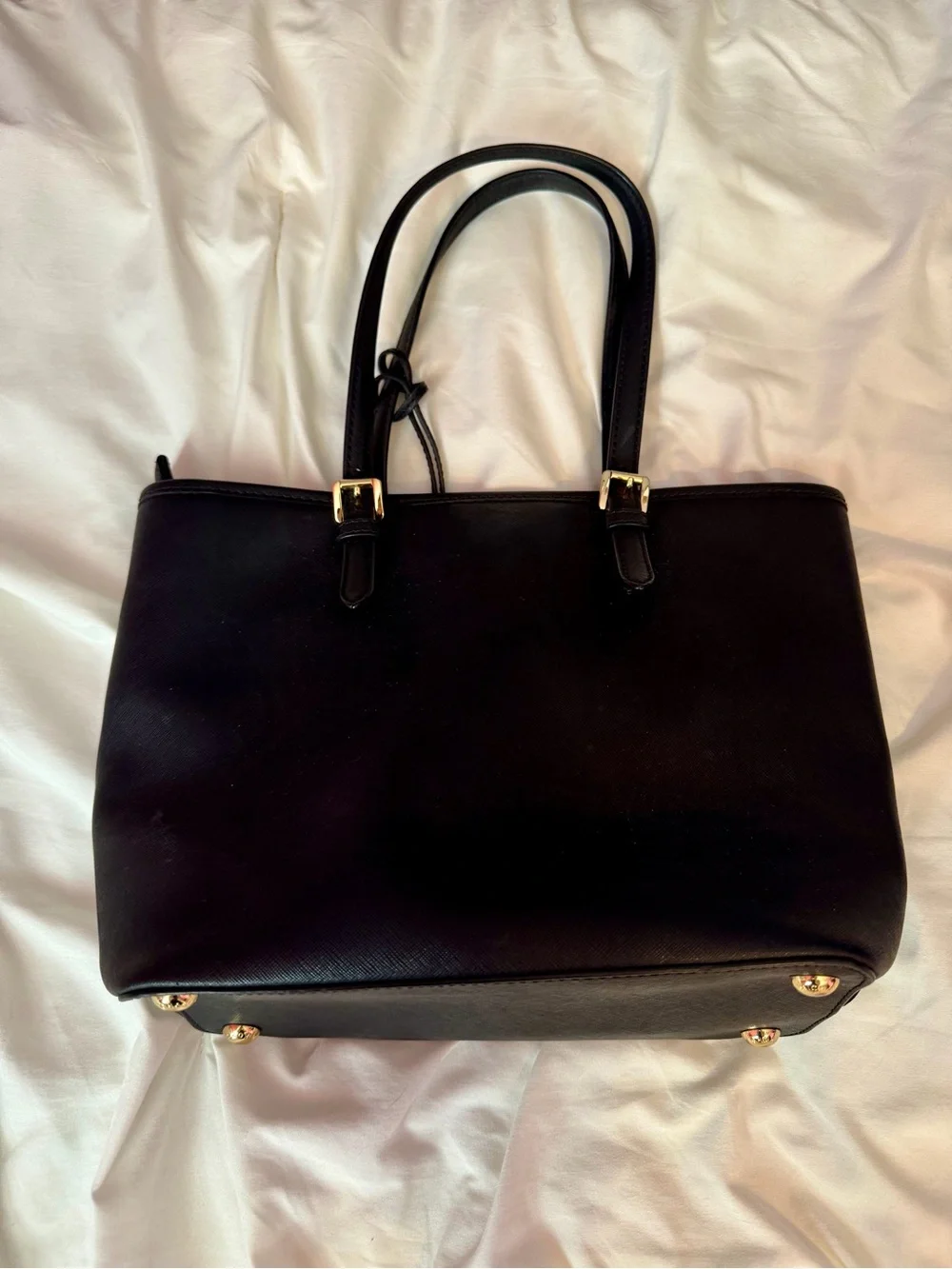 Michael Kors Black Leather Tote with Gold MK Charm